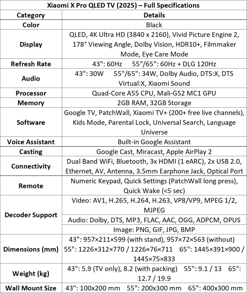 Xiaomi QLED TV X Pro